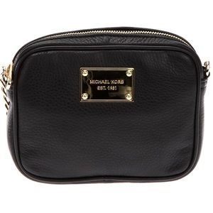 Michael Kors Black/Gold Logo Plaque Crossbody Bag